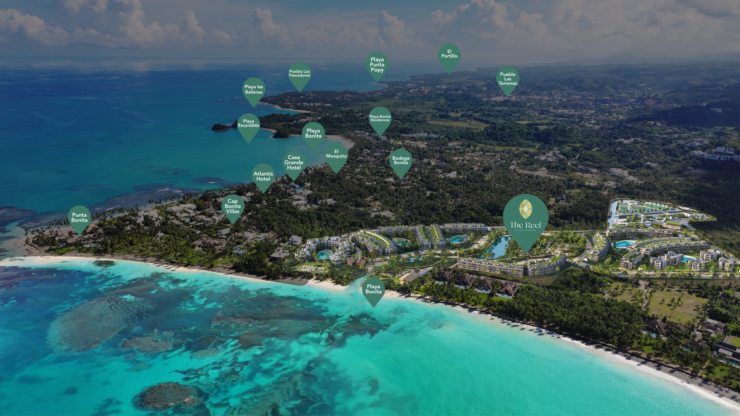 The Reef location aerial — Playa Bonita Las Terrenas