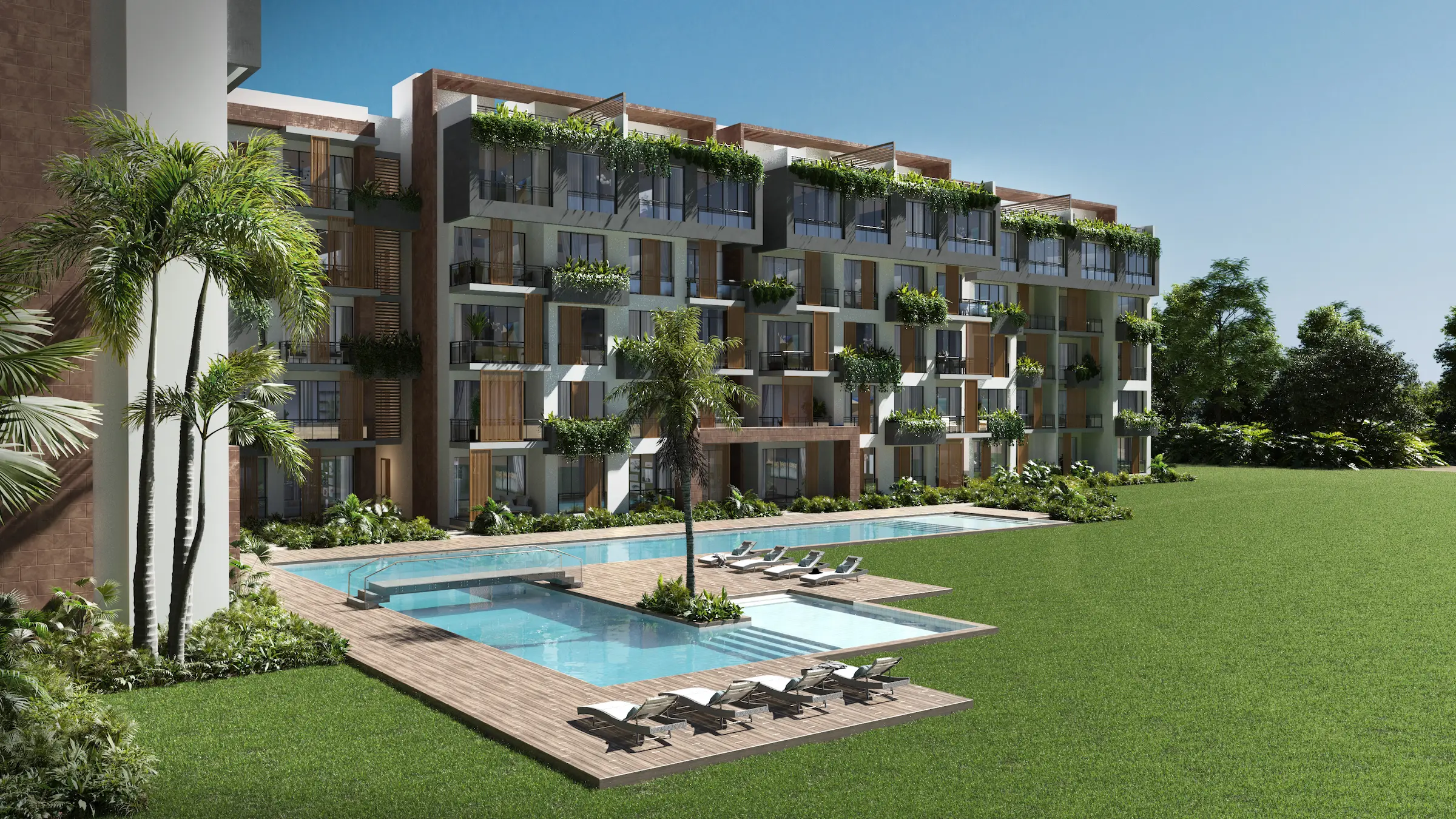 Pool and building