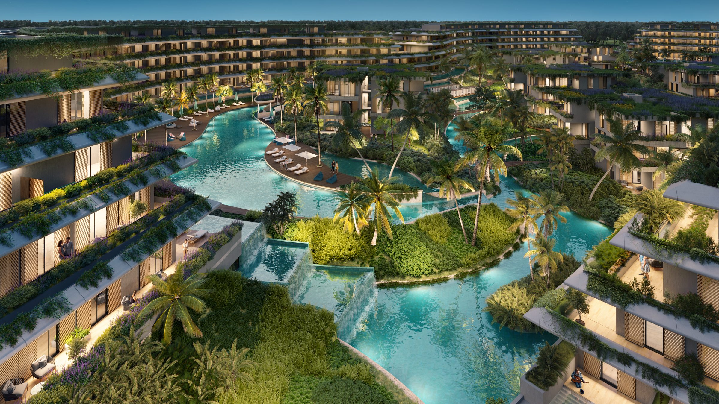 River Island interconnected pools aerial