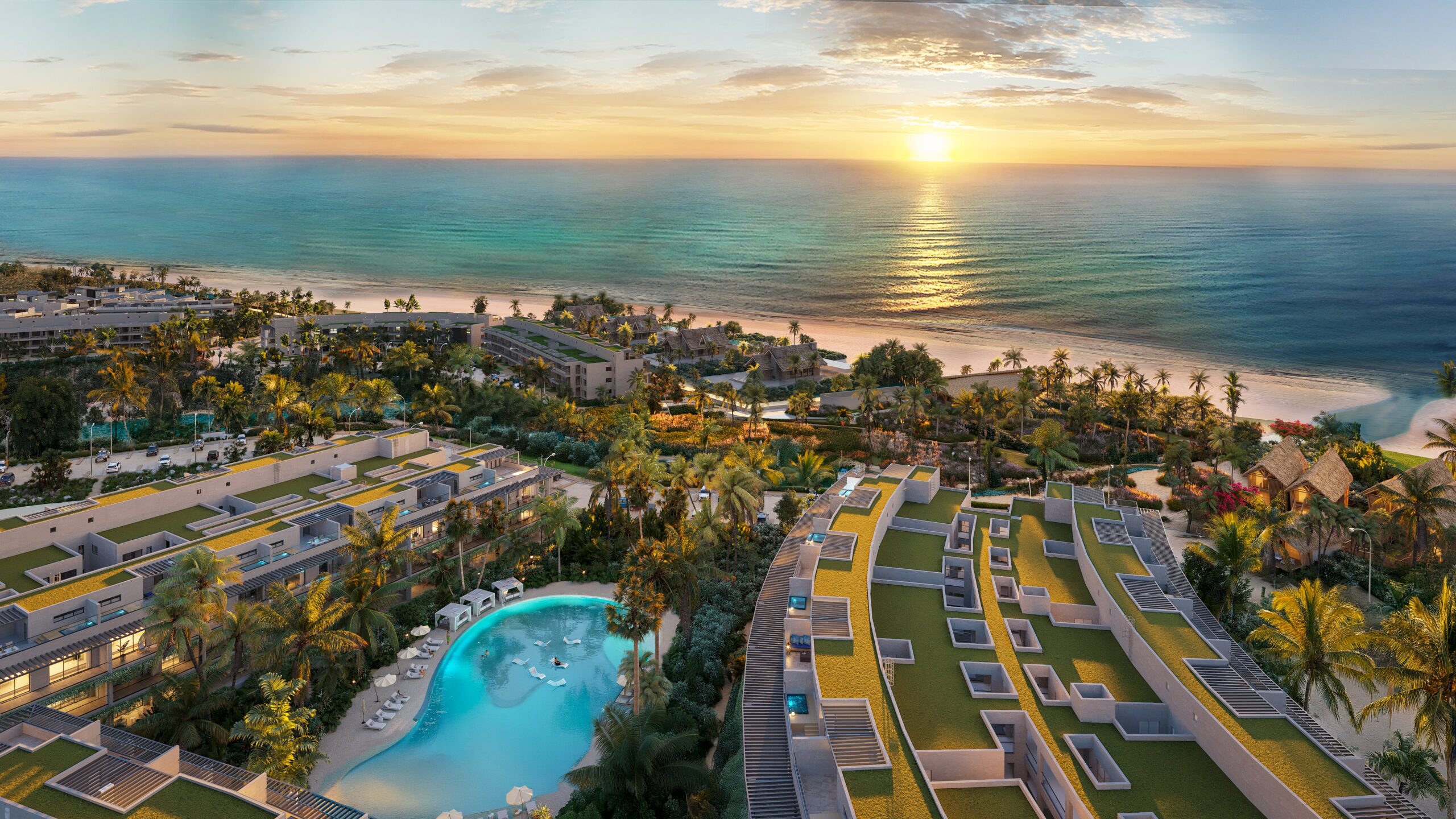 The Reef aerial sunset view
