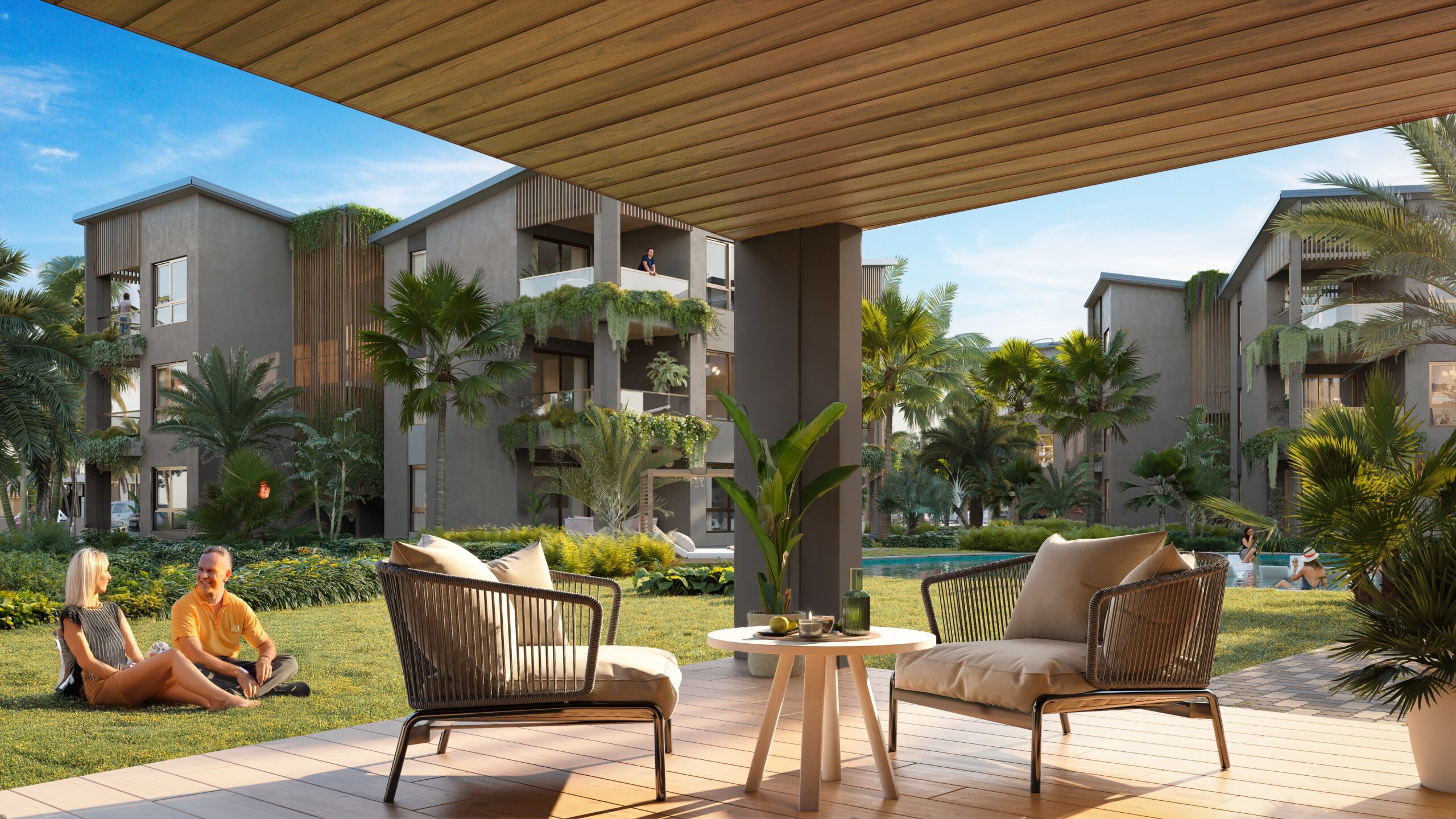 The Reef terrace and pool lifestyle