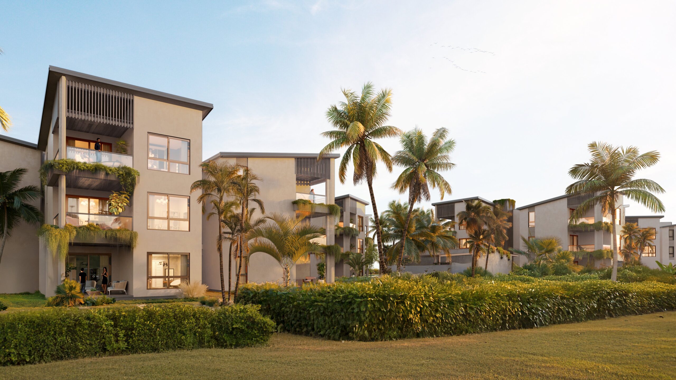 The Reef buildings at sunset